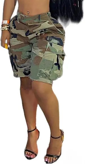 Unybwonn Women Camo Shorts Wide Leg Camouflage Cargo Long Shorts Army Fatigue Plus Size Y2k Bermuda Jorts with Pockets