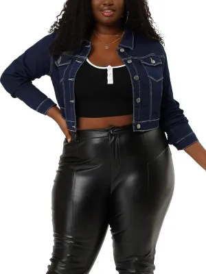 uxcell Women's Plus Size Button Closed Cropped Denim Jackets Stitching 2025