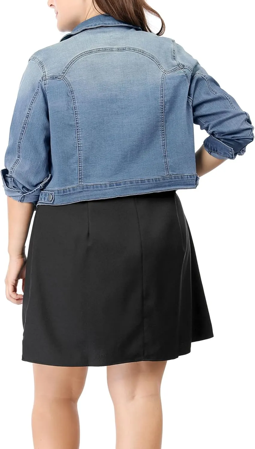 uxcell Women's Plus Size Button Closed Cropped Denim Jackets Stitching 2025