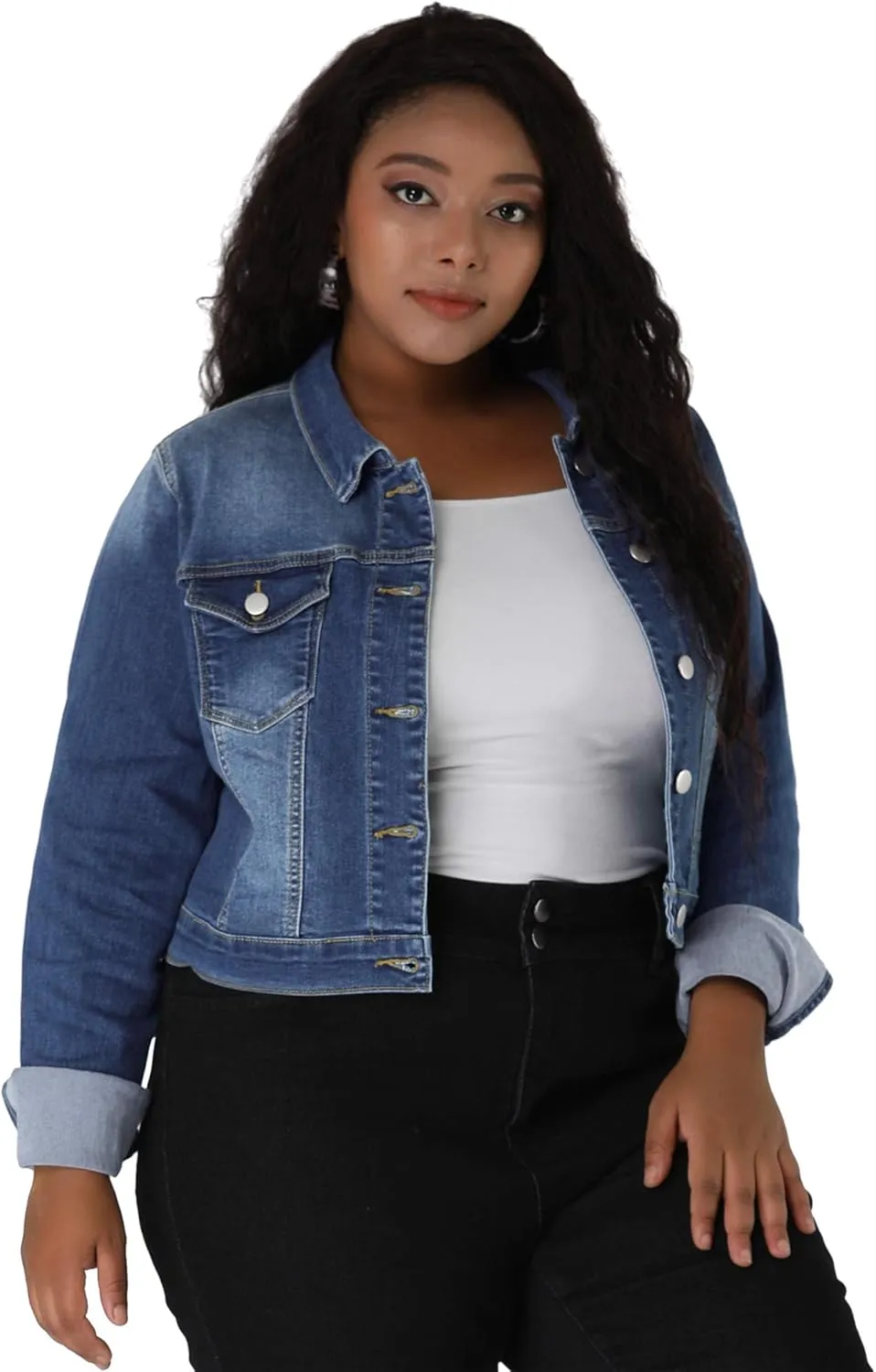 uxcell Women's Plus Size Button Closed Cropped Denim Jackets Stitching 2025
