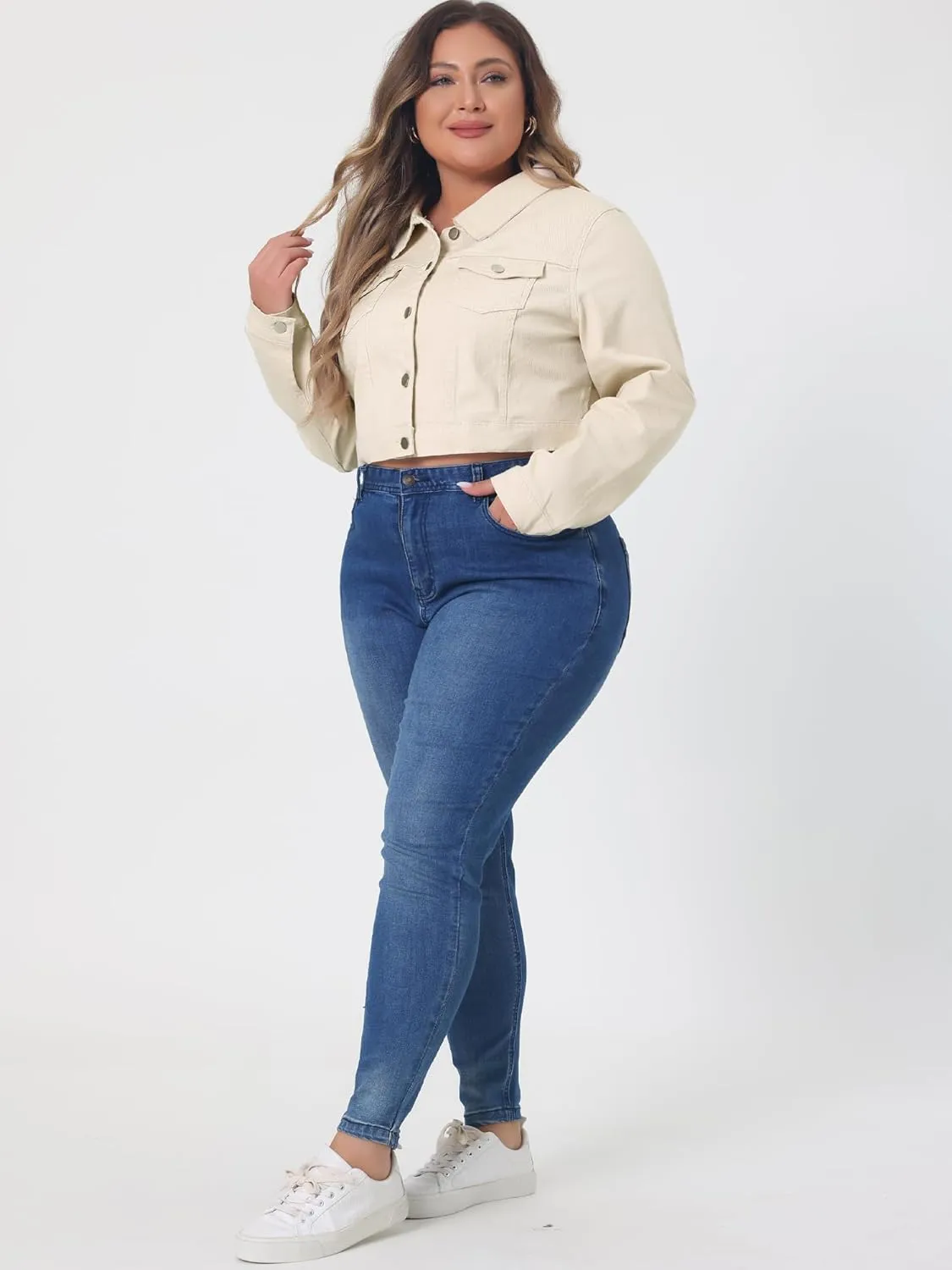 uxcell Women's Plus Size Button Closed Cropped Denim Jackets Stitching 2025