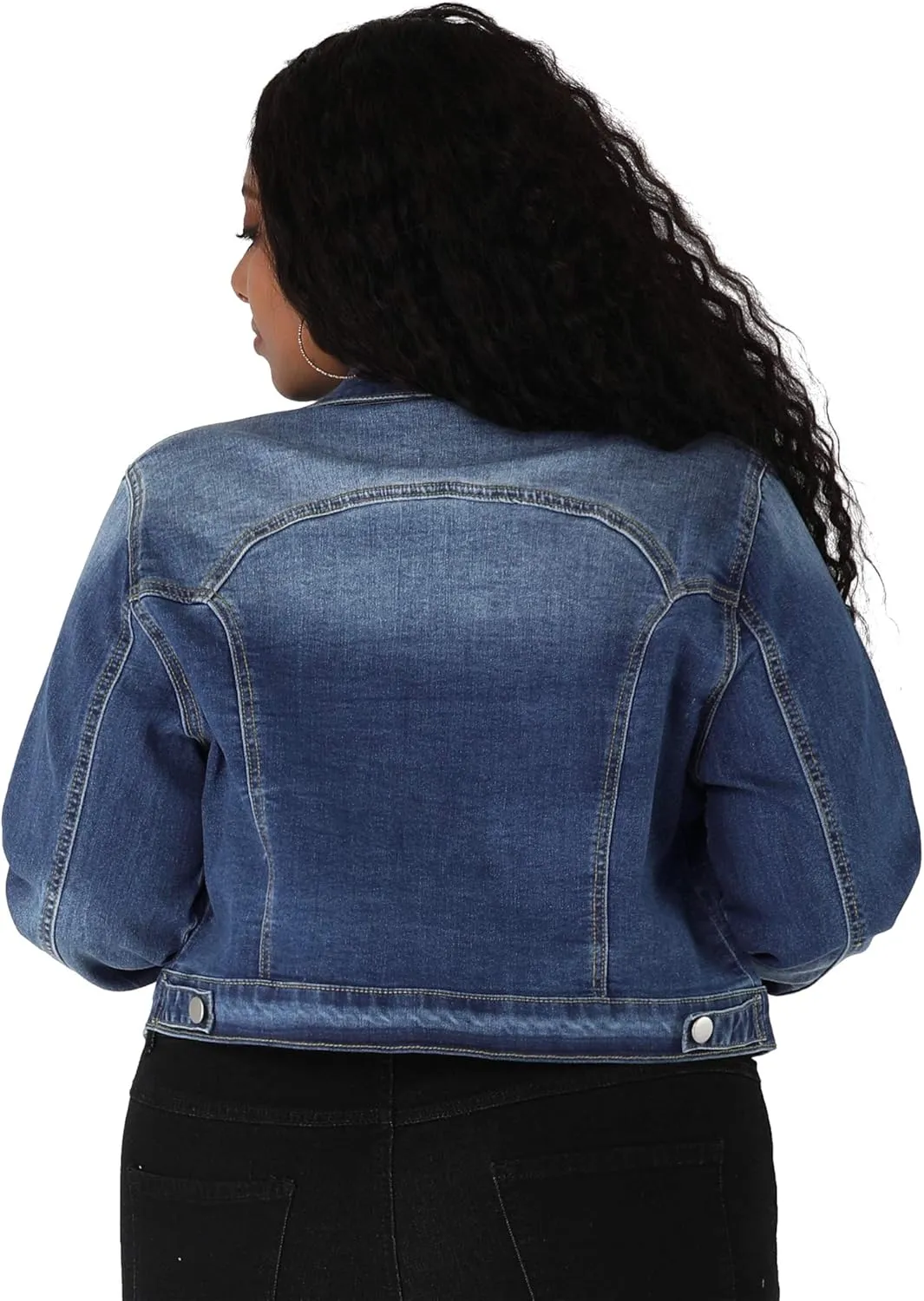 uxcell Women's Plus Size Button Closed Cropped Denim Jackets Stitching 2025