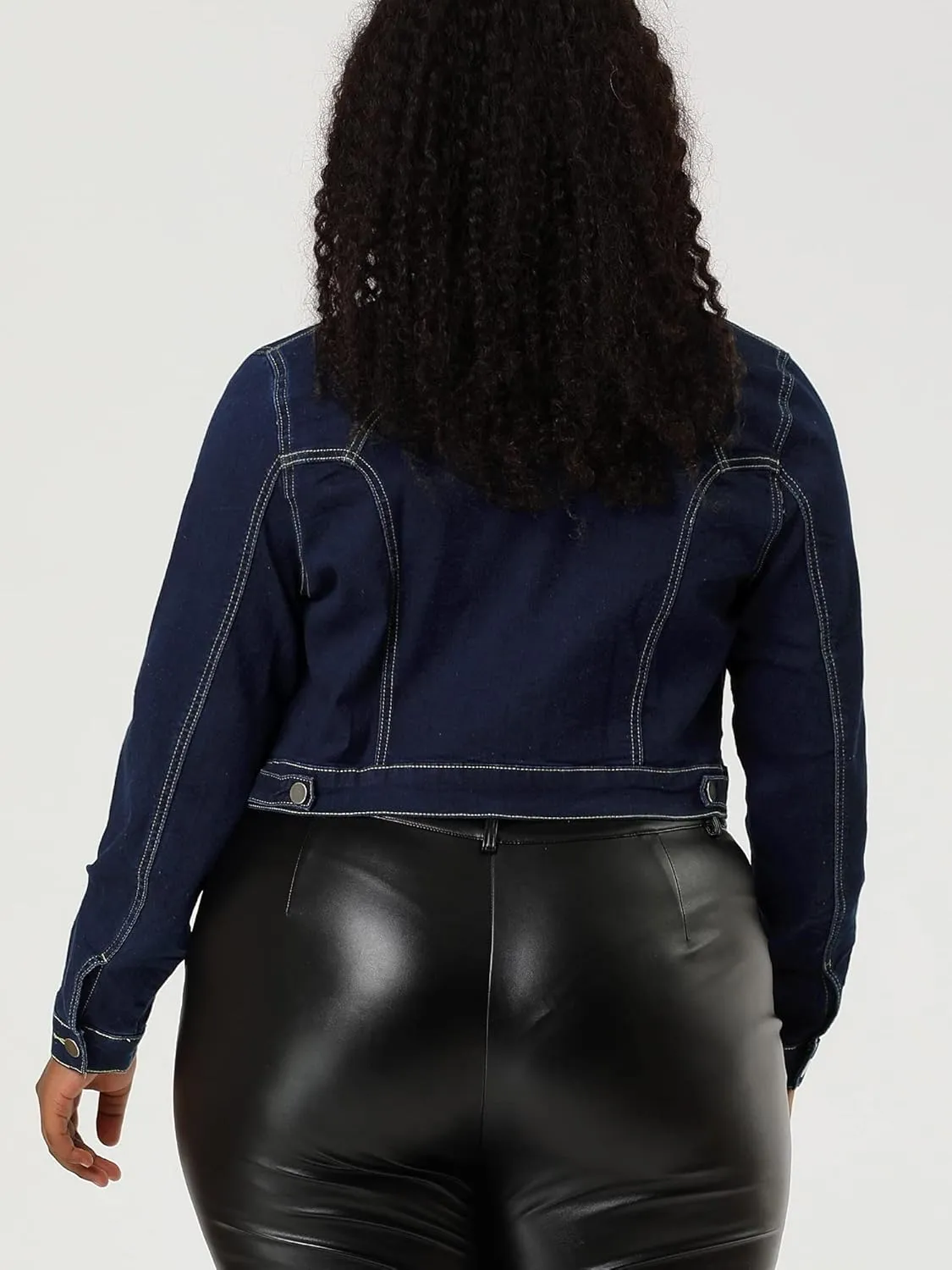 uxcell Women's Plus Size Button Closed Cropped Denim Jackets Stitching 2025