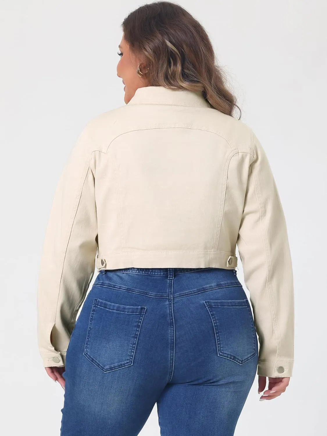 uxcell Women's Plus Size Button Closed Cropped Denim Jackets Stitching 2025