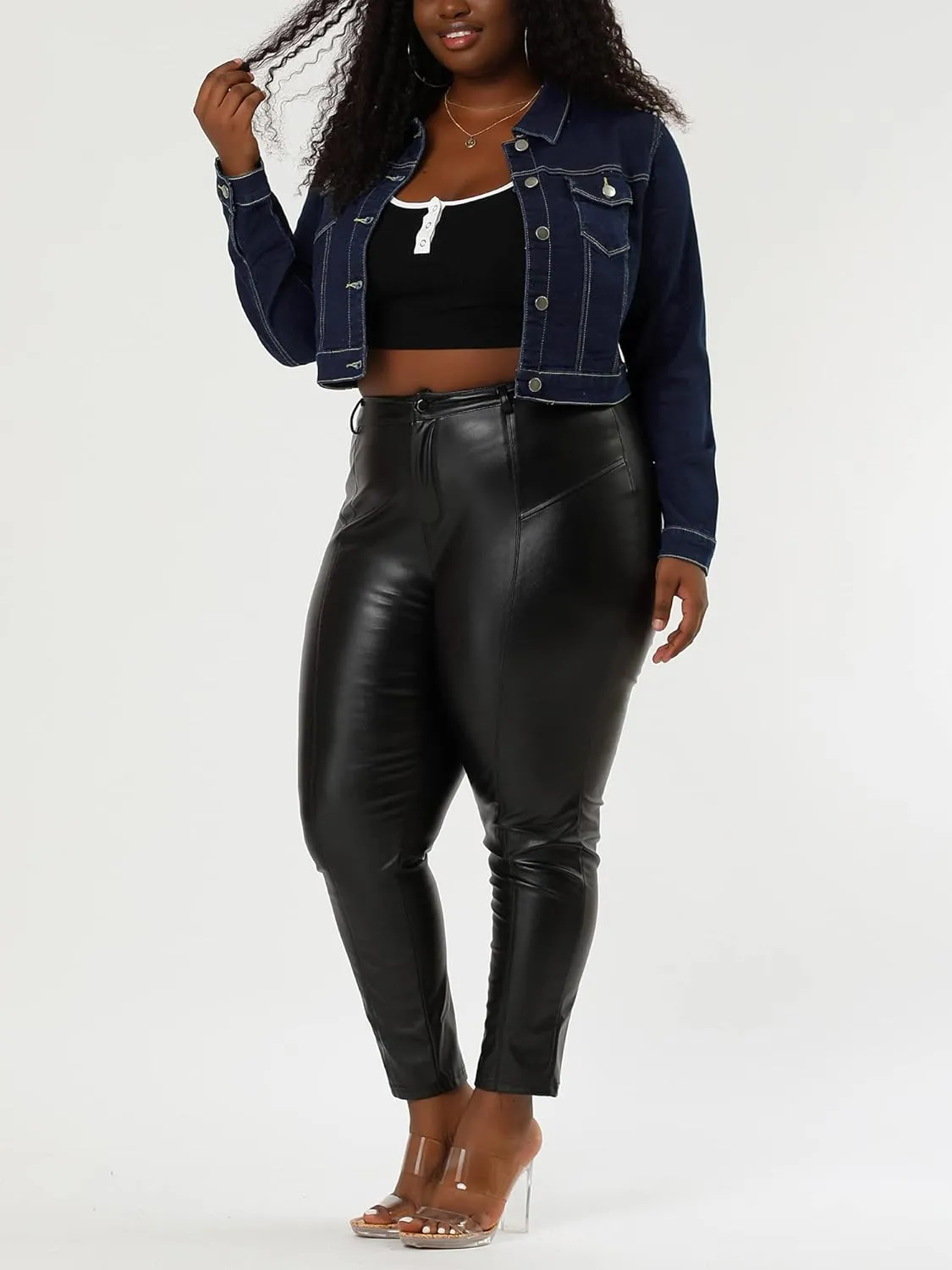 uxcell Women's Plus Size Button Closed Cropped Denim Jackets Stitching 2025