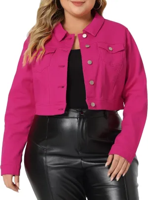uxcell Women's Plus Size Button Closed Cropped Denim Jackets Stitching 2025