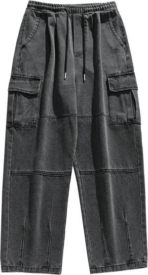 Vintage Baggy Cargo Jeans for Men Multi-Pockets Streetwear Hip Hop Joggers Pants Loose Fit Denim Cargo Pants