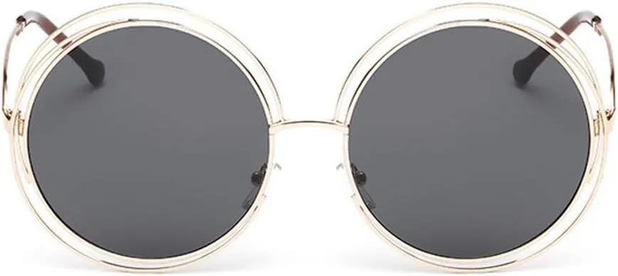 Vintage Ladies Round Sunglasses Women Fashion Metal Big Frame Sun Glasses Female Goggles