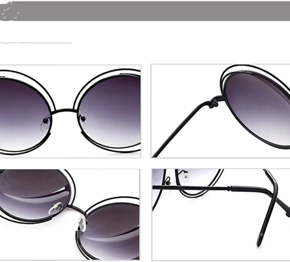 Vintage Ladies Round Sunglasses Women Fashion Metal Big Frame Sun Glasses Female Goggles