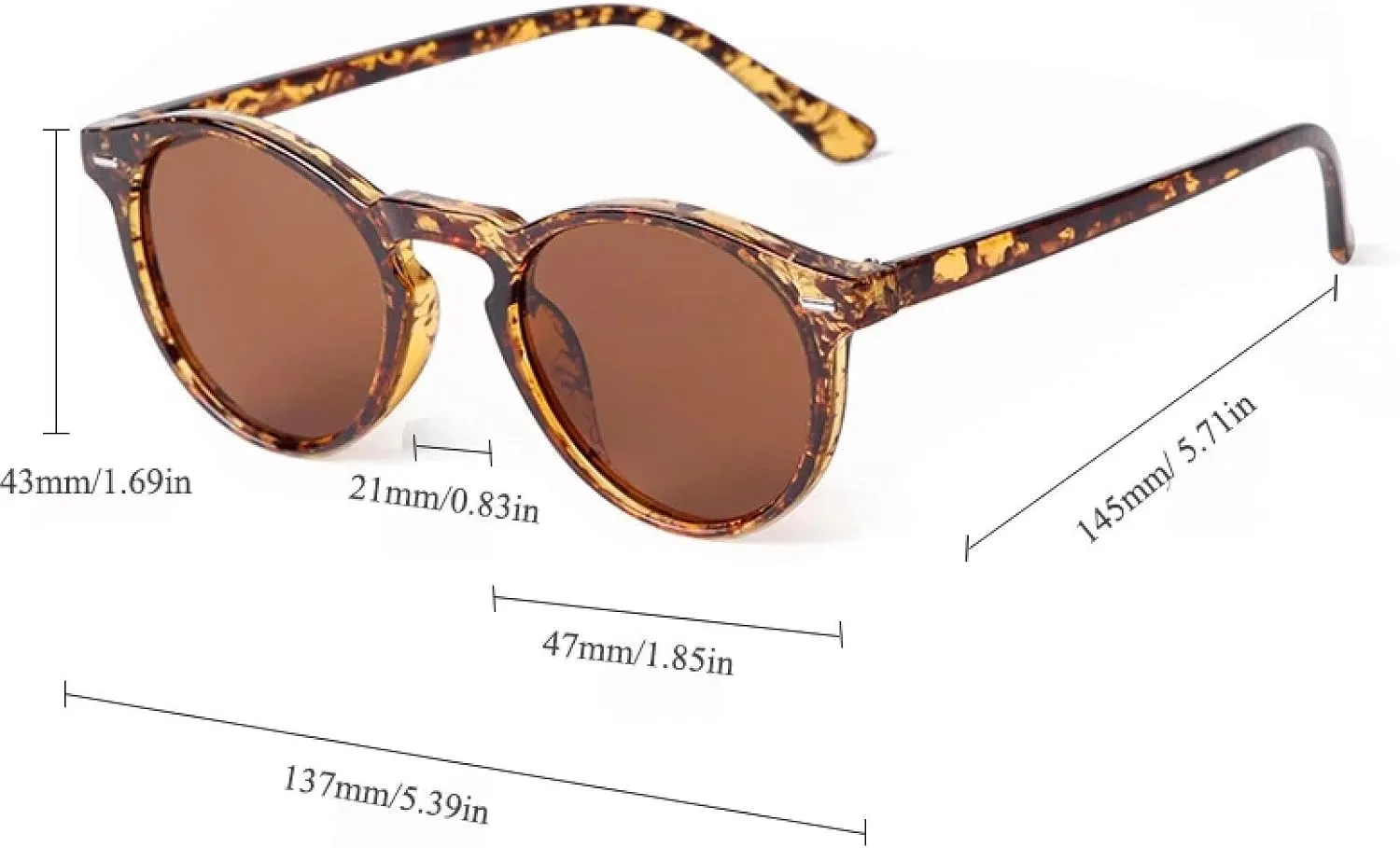 Vintage Rivet Tortoiseshell Small Round Sunglasses for Men Women Classic Glasses