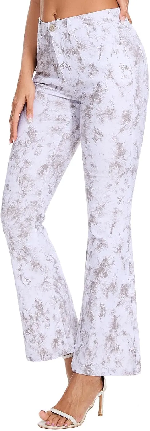 VIPONES Flared Jeans for Women High Waisted Tie Dye Bell Bottom High Stretchy Jeans