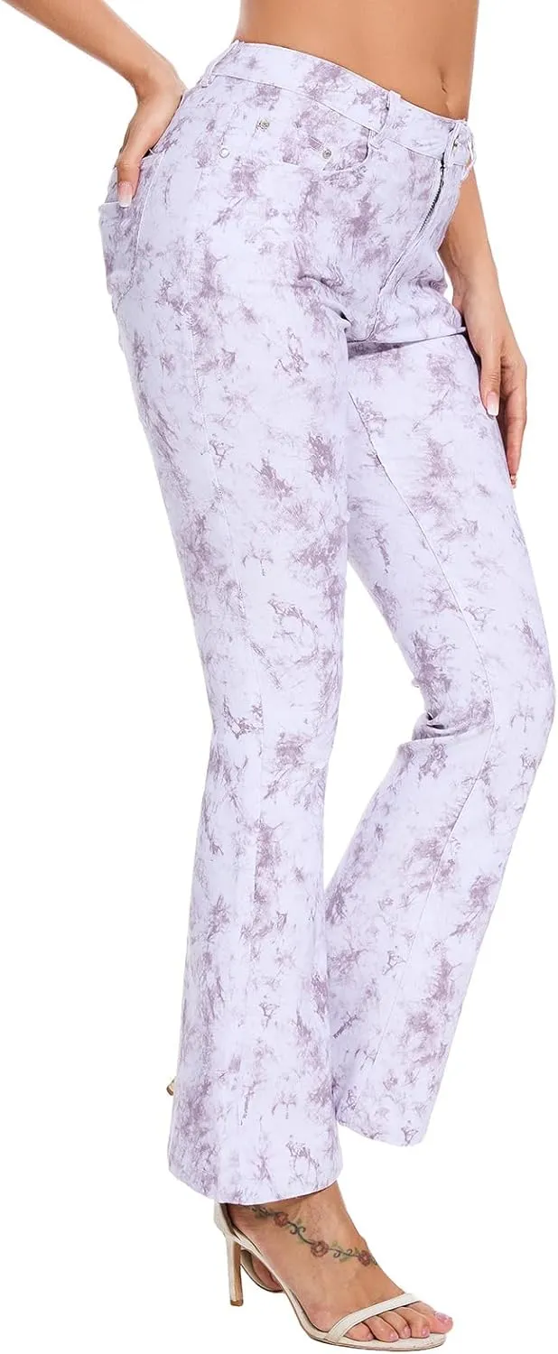 VIPONES Flared Jeans for Women High Waisted Tie Dye Bell Bottom High Stretchy Jeans