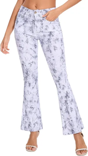 VIPONES Flared Jeans for Women High Waisted Tie Dye Bell Bottom High Stretchy Jeans
