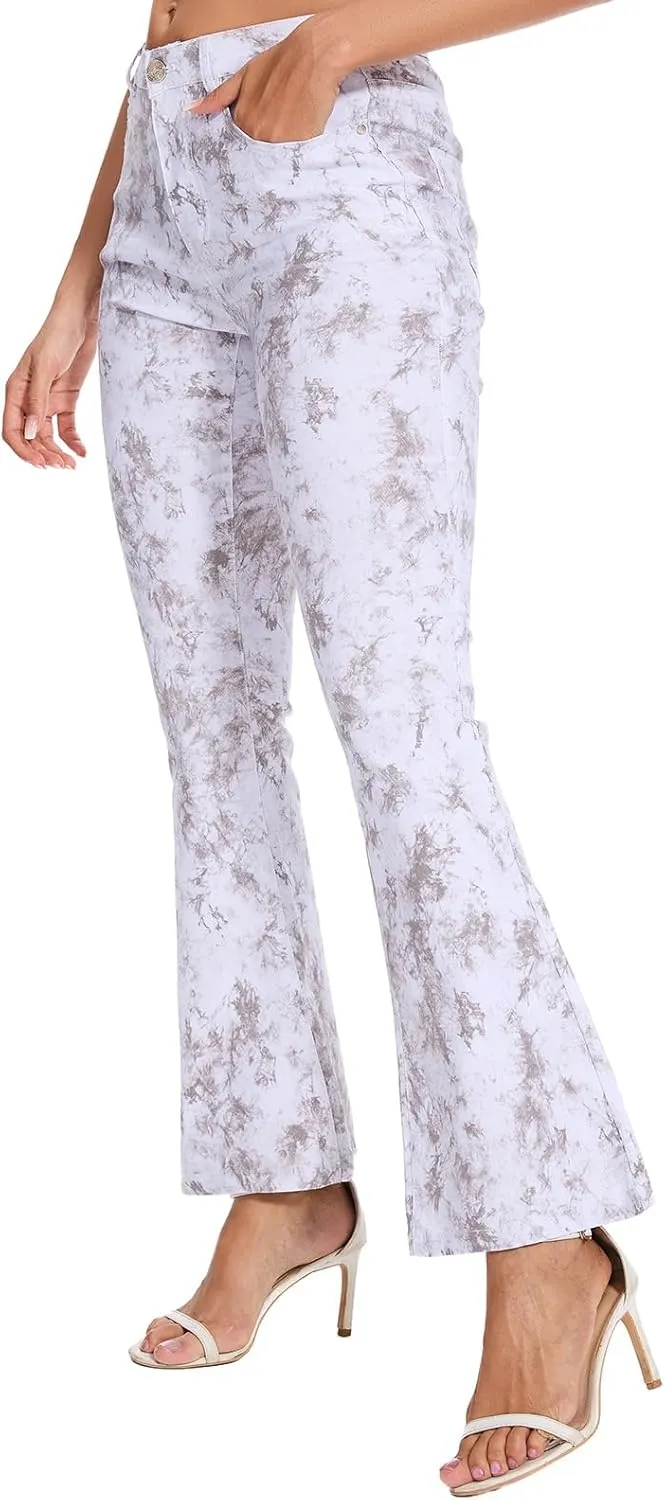 VIPONES Flared Jeans for Women High Waisted Tie Dye Bell Bottom High Stretchy Jeans