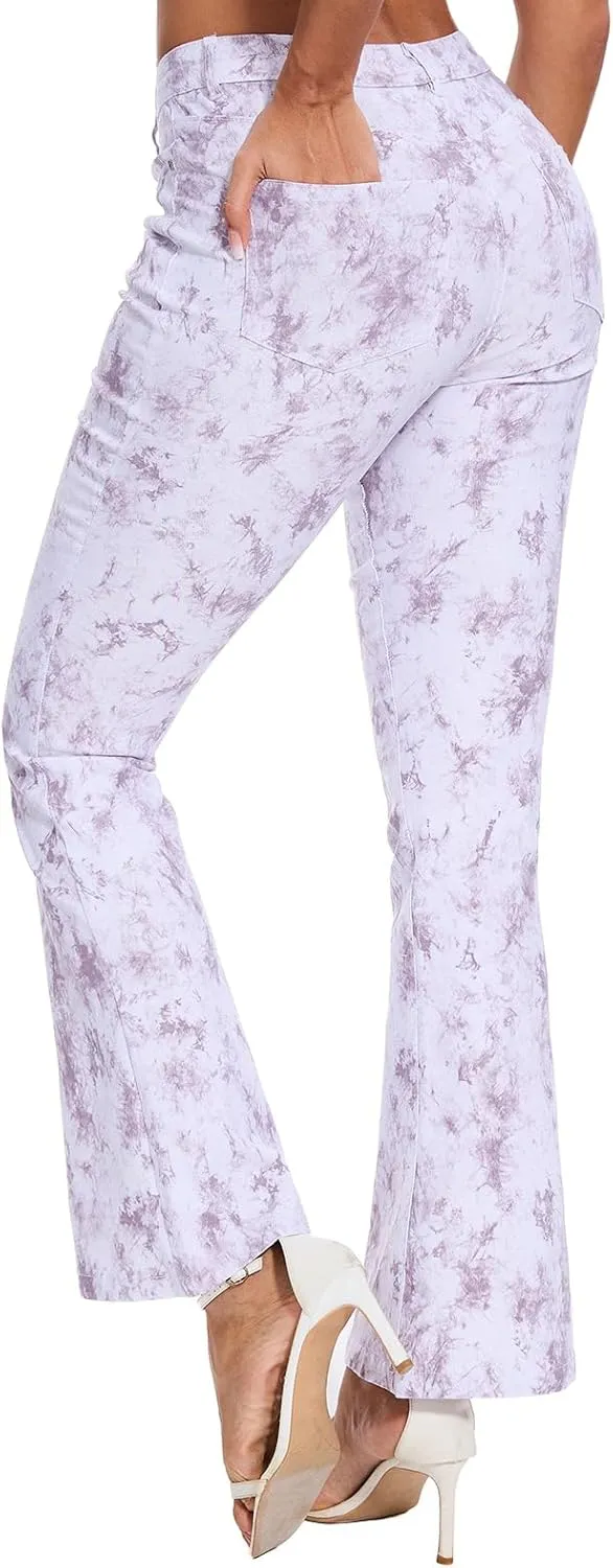 VIPONES Flared Jeans for Women High Waisted Tie Dye Bell Bottom High Stretchy Jeans