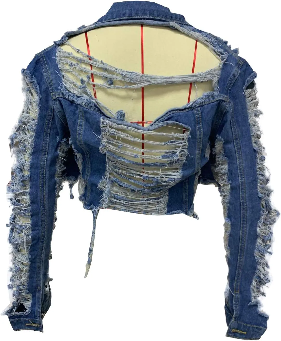 Voghtic Women Sexy Ripped Denim Jackets Lapel Button Down Short Crop Top Jeans Coat