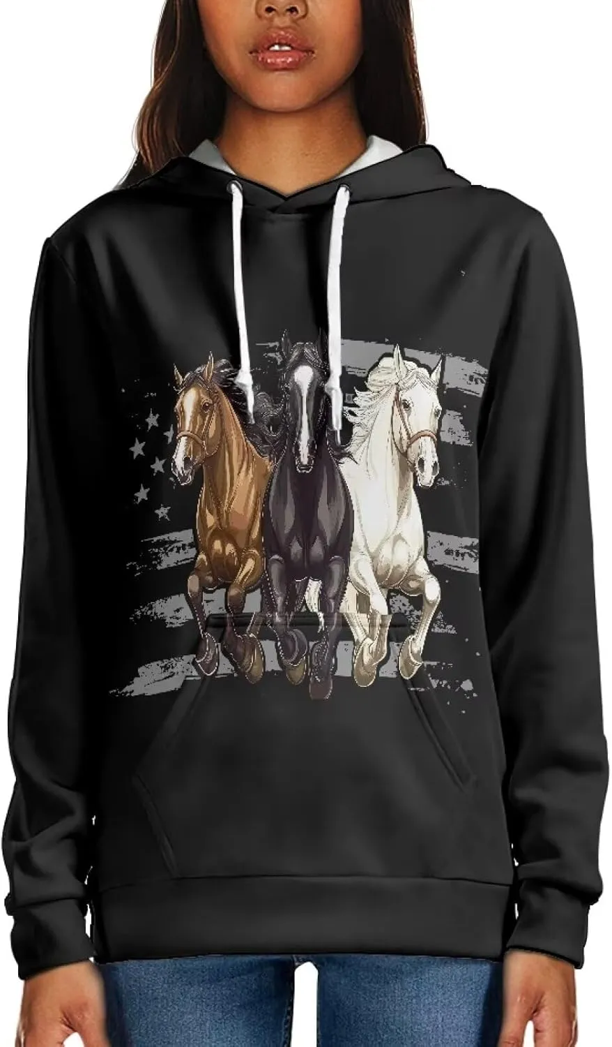 WELLFLYHOM Womens Cute Animal Print Hoodie Sweatshirt Drawstring Long Sleeve Pullover Tops with Pocket