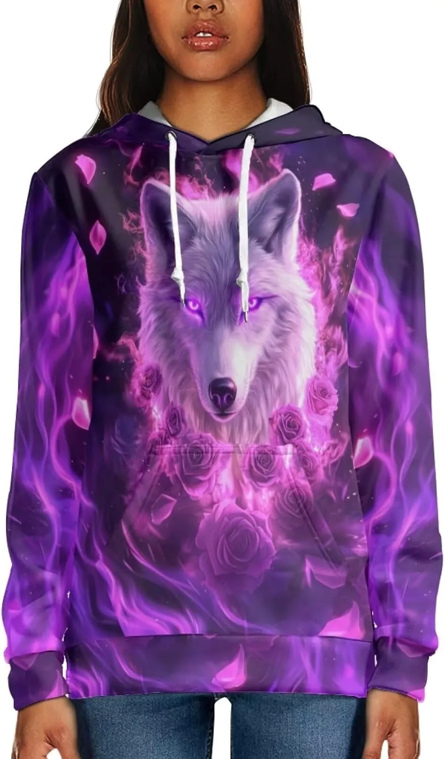 WELLFLYHOM Womens Cute Animal Print Hoodie Sweatshirt Drawstring Long Sleeve Pullover Tops with Pocket