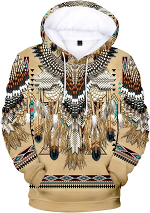 WENKOMG1 Mens Ethnic Printed Hoodies Long Sleeve Winter Fall American Indian Sweatshirt Native Style Graphic Pullover