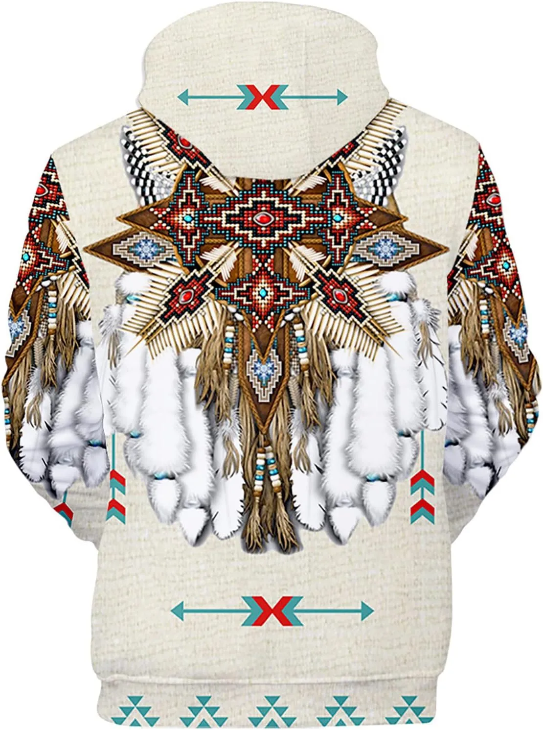 WENKOMG1 Mens Ethnic Printed Hoodies Long Sleeve Winter Fall American Indian Sweatshirt Native Style Graphic Pullover