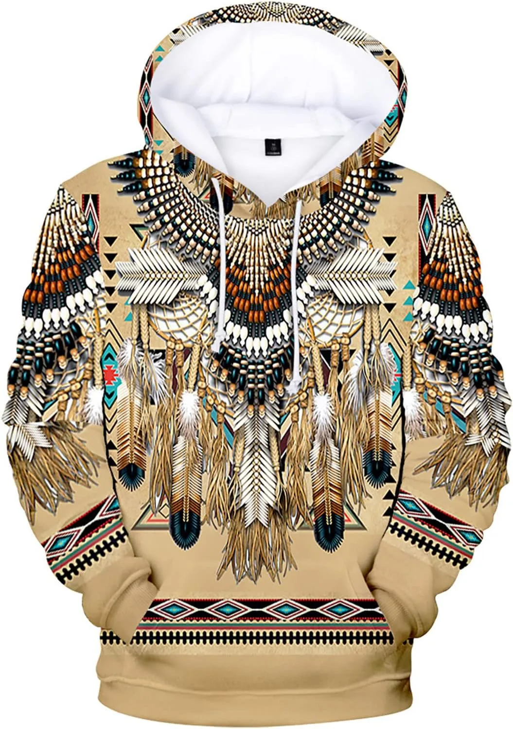 WENKOMG1 Mens Ethnic Printed Hoodies Long Sleeve Winter Fall American Indian Sweatshirt Native Style Graphic Pullover