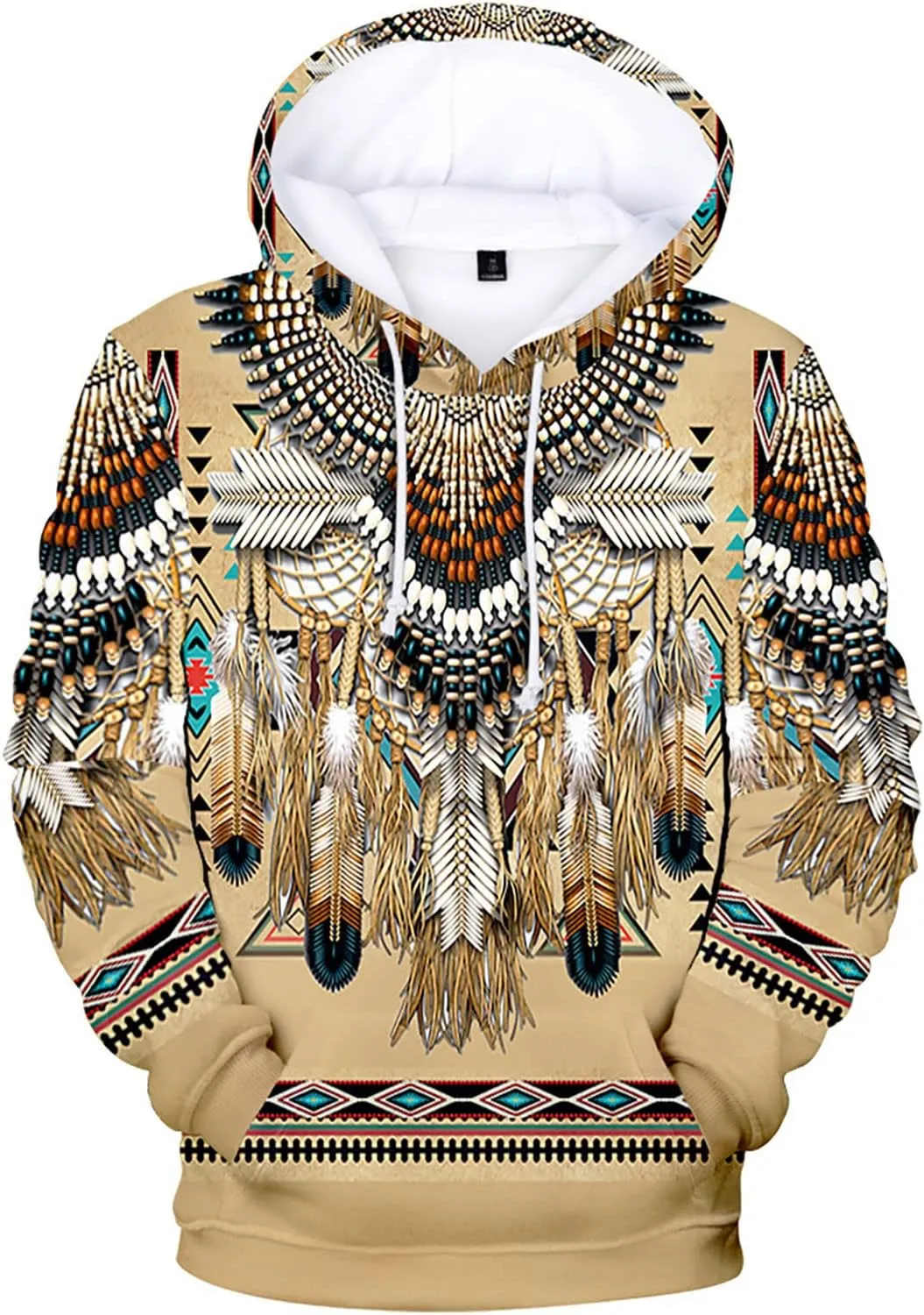 WENKOMG1 Mens Ethnic Printed Hoodies Long Sleeve Winter Fall American Indian Sweatshirt Native Style Graphic Pullover