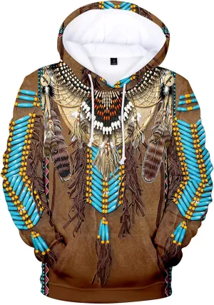 WENKOMG1 Mens Ethnic Printed Hoodies Long Sleeve Winter Fall American Indian Sweatshirt Native Style Graphic Pullover