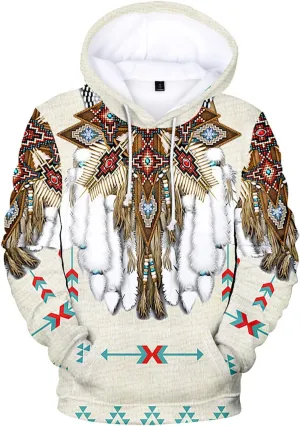 WENKOMG1 Mens Ethnic Printed Hoodies Long Sleeve Winter Fall American Indian Sweatshirt Native Style Graphic Pullover