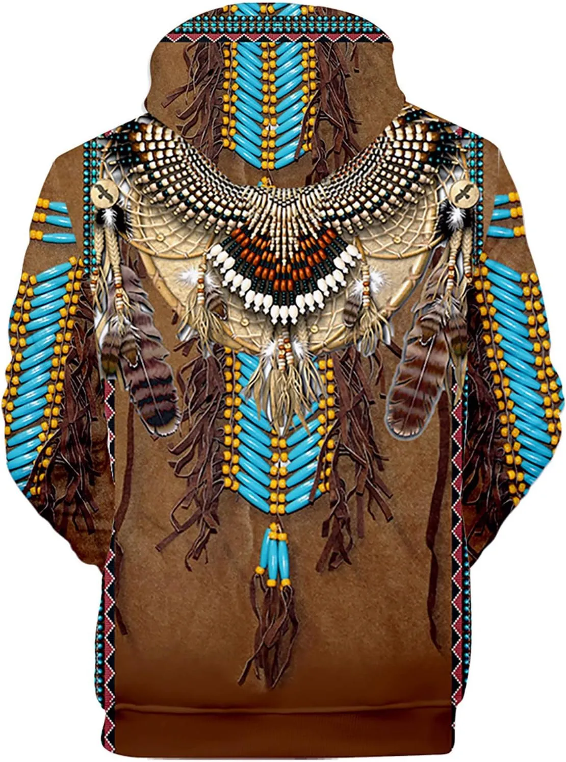 WENKOMG1 Mens Ethnic Printed Hoodies Long Sleeve Winter Fall American Indian Sweatshirt Native Style Graphic Pullover