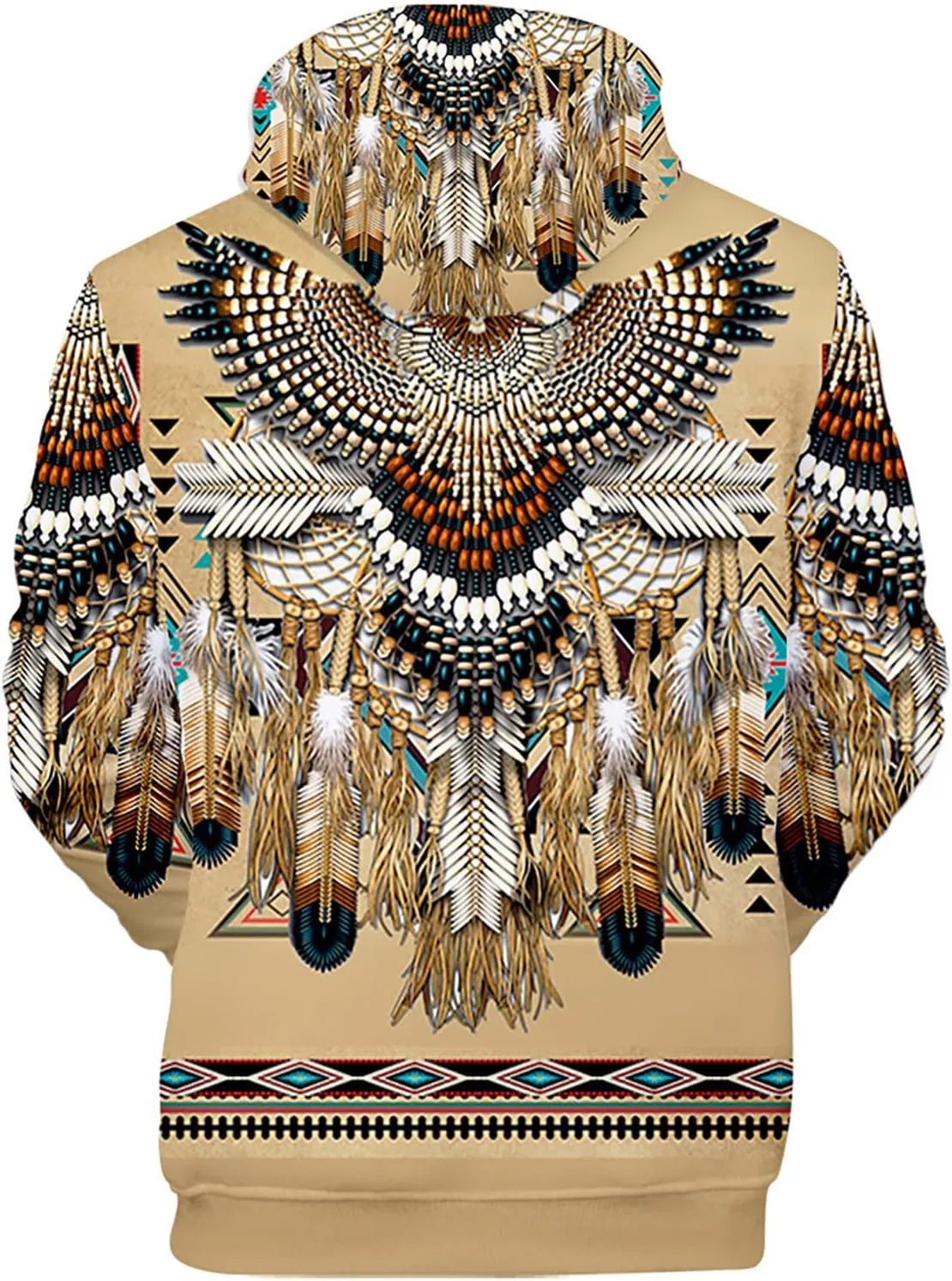 WENKOMG1 Mens Ethnic Printed Hoodies Long Sleeve Winter Fall American Indian Sweatshirt Native Style Graphic Pullover