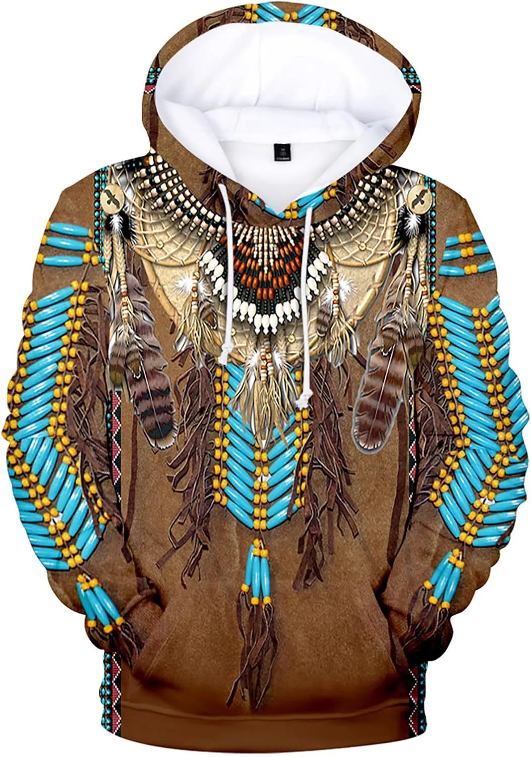 WENKOMG1 Mens Ethnic Printed Hoodies Long Sleeve Winter Fall American Indian Sweatshirt Native Style Graphic Pullover