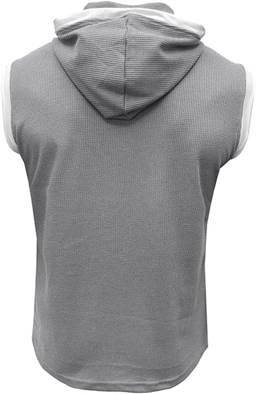 WENKOMG1 Mens Henley Tank Tops Solid Sleeveless Workout Hoodie Shirt Summer V Neck Button Down Active Hooded Gym Tees