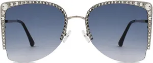 willochra Oversized Square Diamond Sunglasses Women Rhinestone Cat Eye Sunglasses Vintage Sparkling Party sunglasses Eyewear