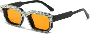 willochra Square Rhinestone Sunglasses for Women Luxury Sunglasses for Women Vintage Cat Eye Sunglasses UV400 Protection F27