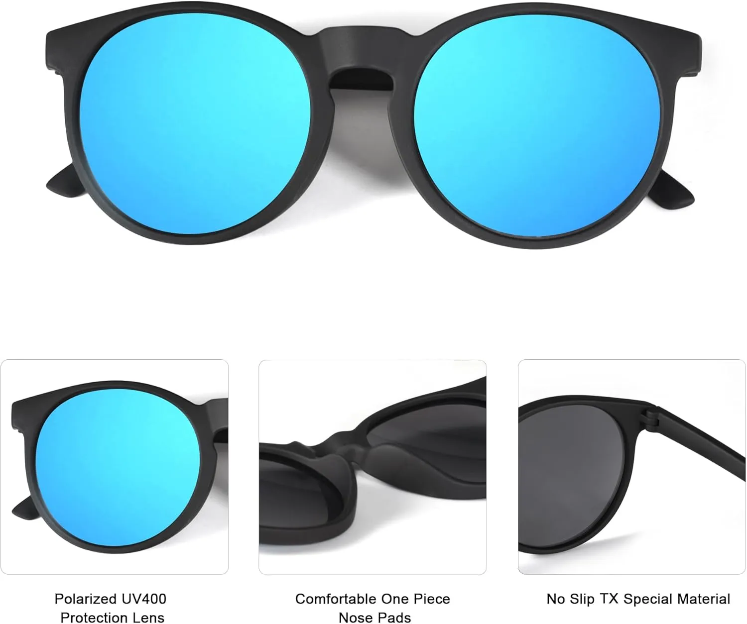 WISTON Polarized Round Sunglasses for Women & Men,Running Sunglasses Retro Classic UV400 Protection TR Frame Lightweight 8107