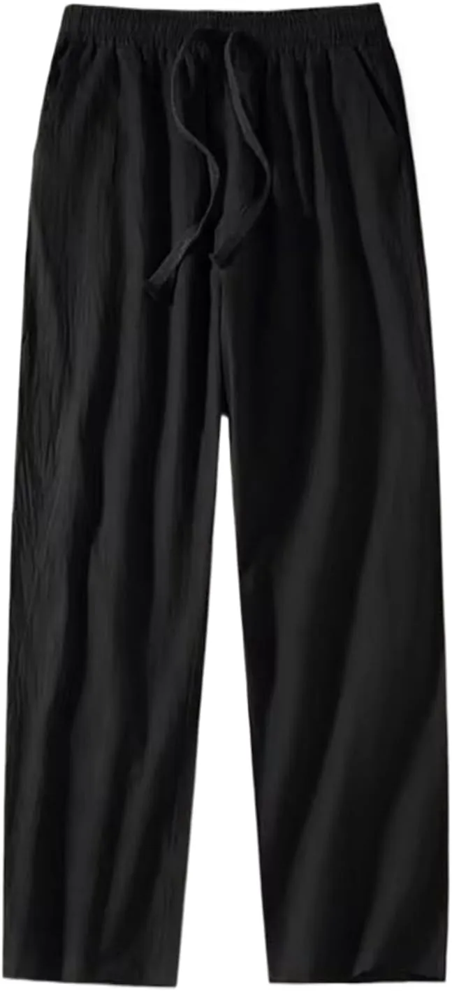 WOLONG Men Linen Pants Men Pants Summer Male Casual Solid Color Pants Male Straight Leg Cotton Linen Pants Thin Trousers