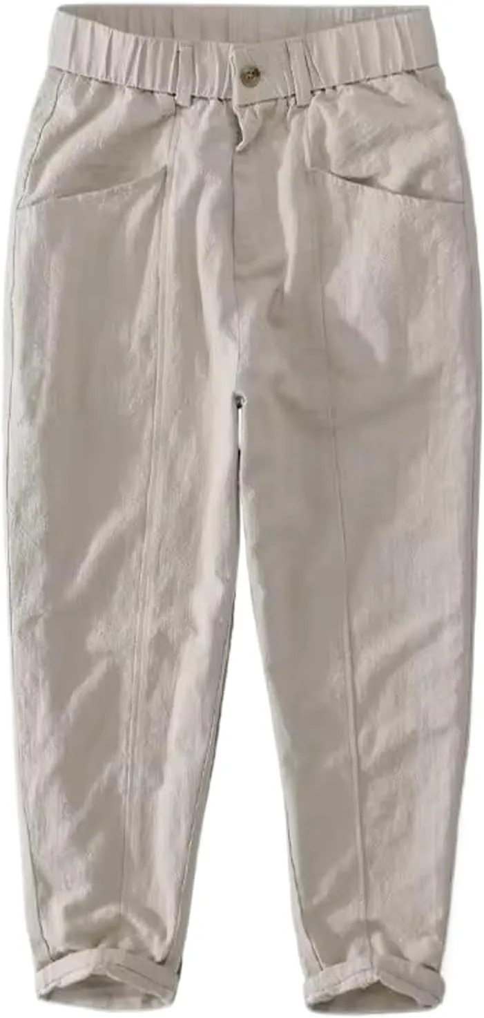 WOLONG Spring Summer Linen Casual Cargo Pants for Men Casual Drawstring Thin Big Pocket Trousers Streetwear Men