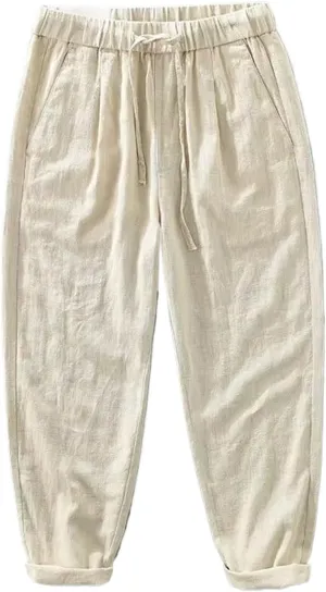 WOLONG Summer Casual Thin Pants for Men Clothing Cotton Ramie Breathable Loose Solid Color Straight Trousers