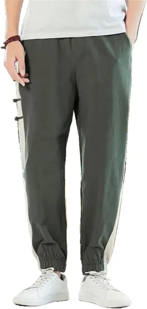 WOLONG Summer Men Cotton Linen Harem Pants Patchwork Joggers Casual Long Trousers Loose Sweatpants