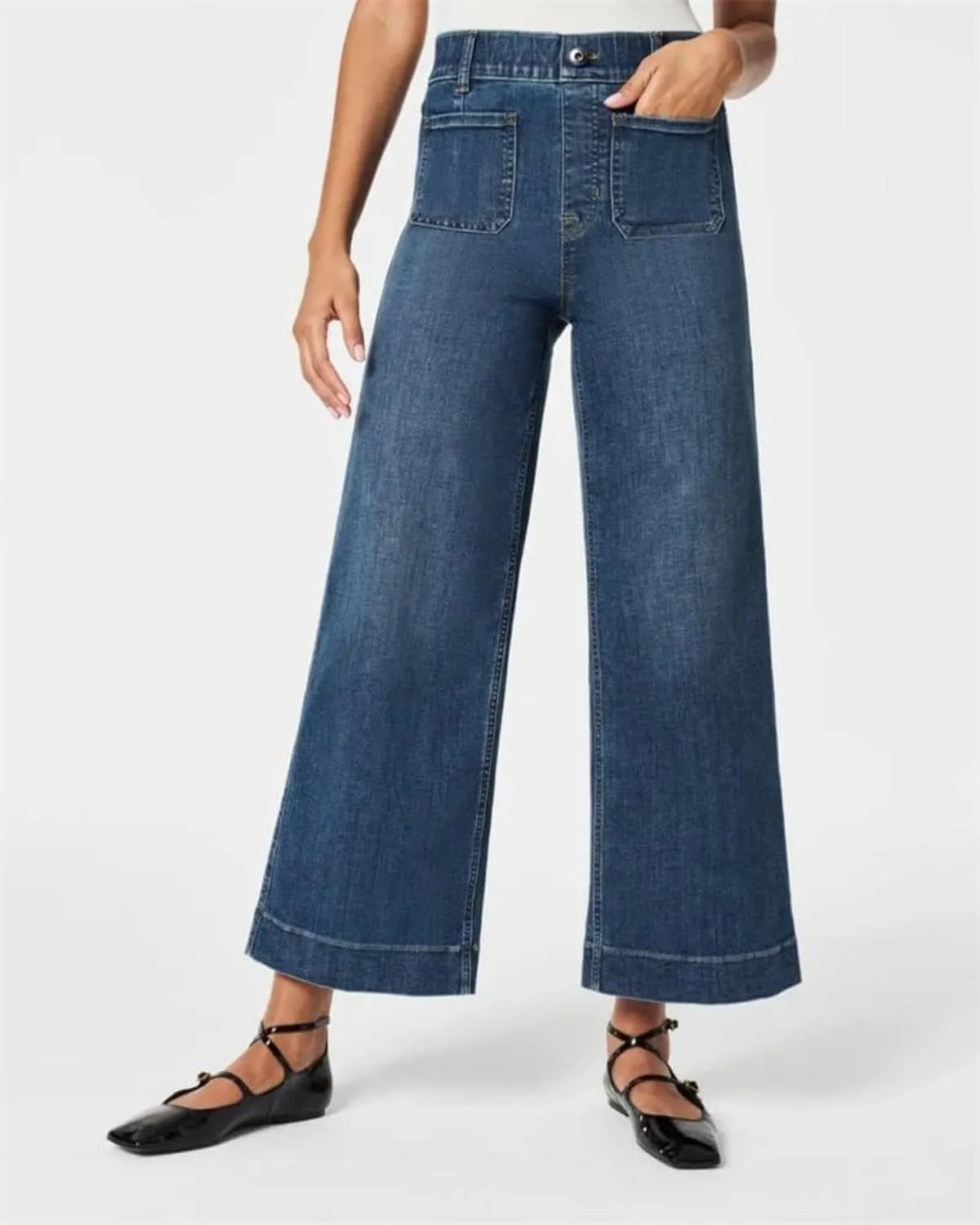 Women Favorite Tummy Control Jeans High Waisted Straight Ankle Stretch Wide-Leg Flared Jeans with Patch Pocket