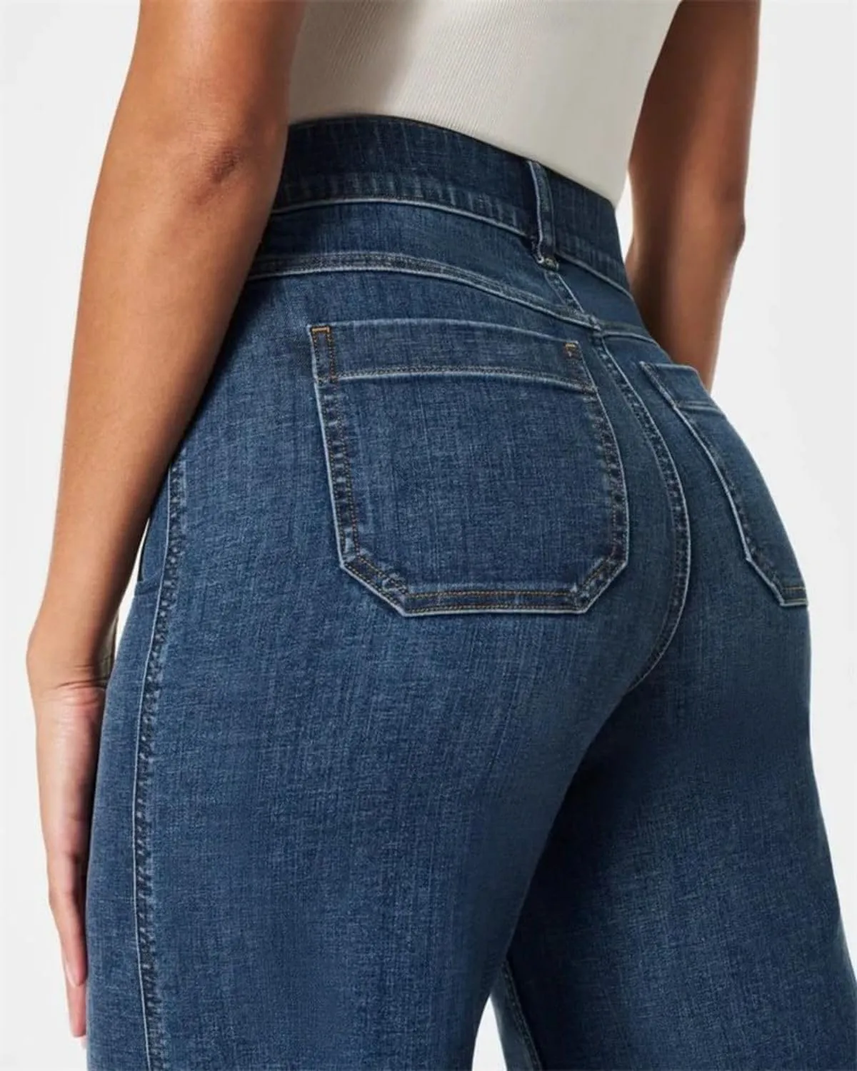 Women Favorite Tummy Control Jeans High Waisted Straight Ankle Stretch Wide-Leg Flared Jeans with Patch Pocket