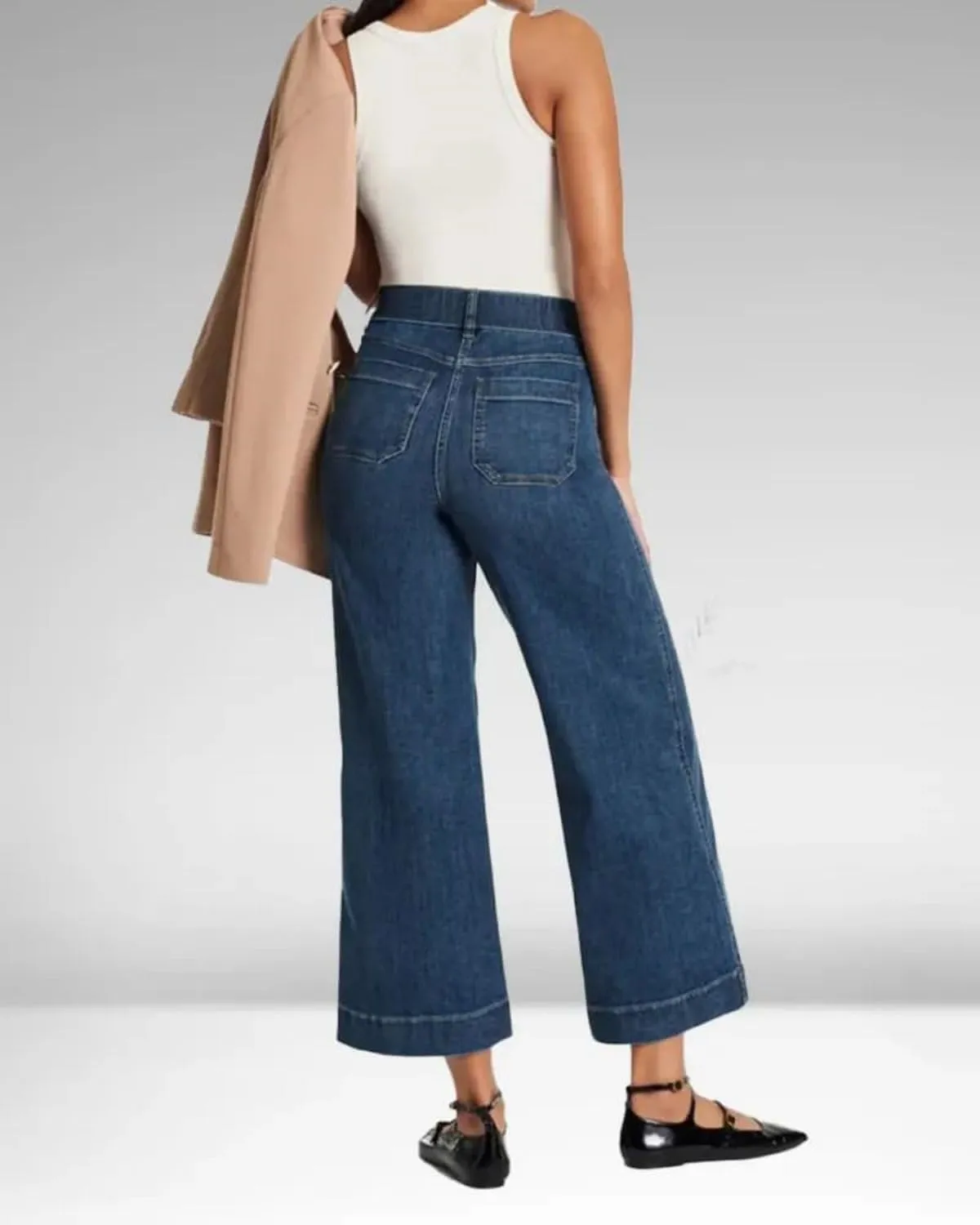 Women Favorite Tummy Control Jeans High Waisted Straight Ankle Stretch Wide-Leg Flared Jeans with Patch Pocket