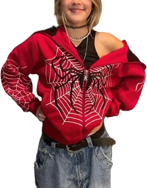 Women Gothic Zip Up Hoodie Y2k Graphic Long Sleeve Sweatshirt Aesthetic Punk Oversized Jacket with Pockets
