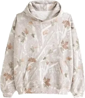 Women Oversized Maple Leaf Print Camo Hoodie Pullover Jumper Workout Hooded Fleece Sweatshirt With Front Pocket
