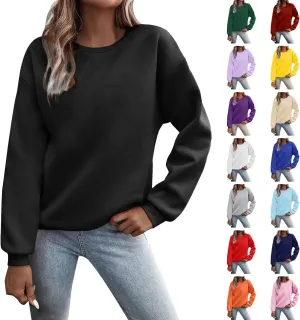 Women Solid Color Sweatshirt Long Sleeve Crewneck Pullover Fit Comfy Shirts Blouses 2025 Spring Fall Casual Tops