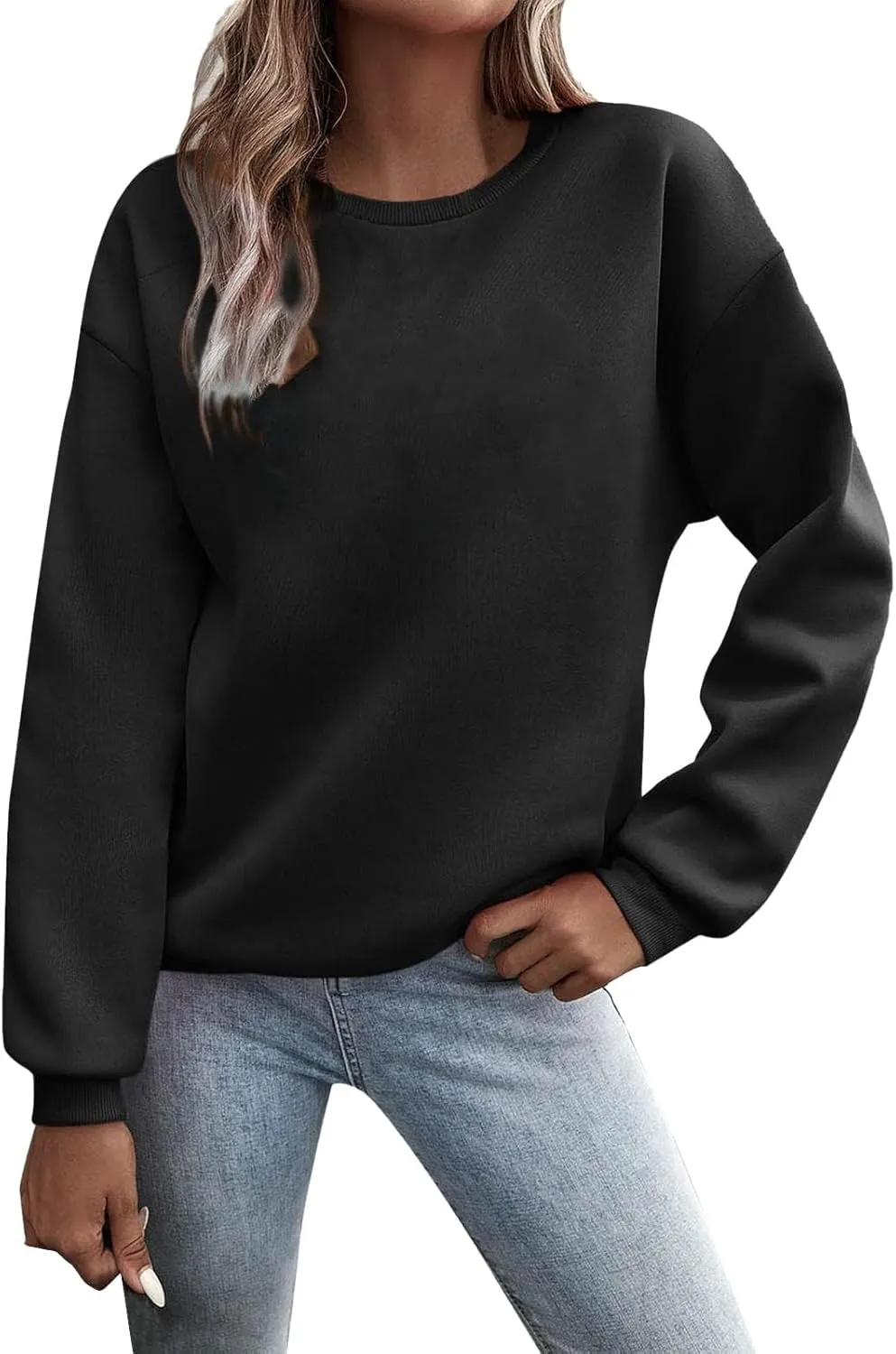 Women Solid Color Sweatshirt Long Sleeve Crewneck Pullover Fit Comfy Shirts Blouses 2025 Spring Fall Casual Tops