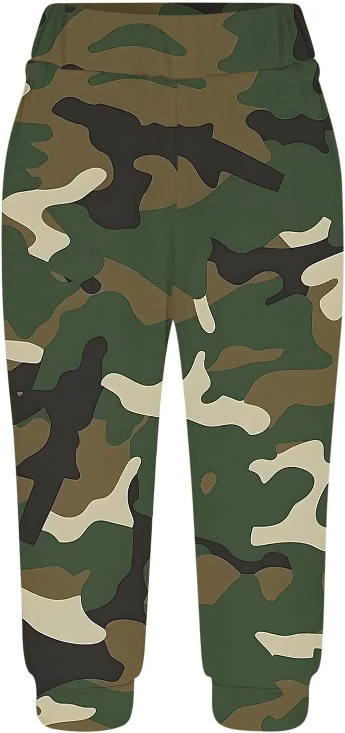Womens Cropped Capris Cargo Joggers Pants Stretch Camouflage Sweatpants Workout Athletic Yoga Pants Summer Trousers
