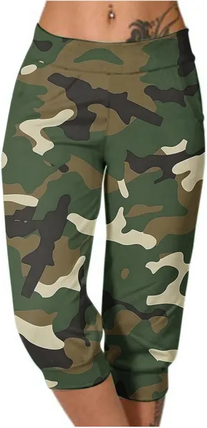 Womens Cropped Capris Cargo Joggers Pants Stretch Camouflage Sweatpants Workout Athletic Yoga Pants Summer Trousers