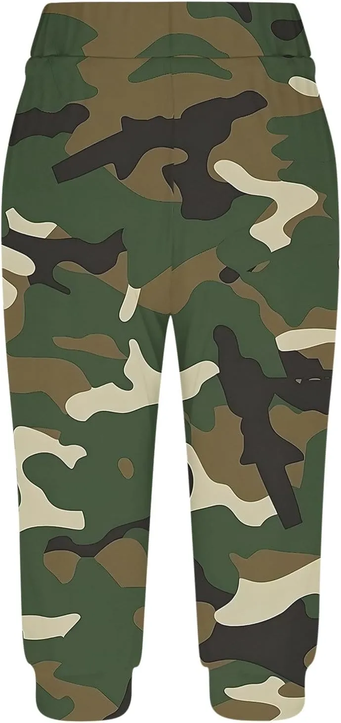 Womens Cropped Capris Cargo Joggers Pants Stretch Camouflage Sweatpants Workout Athletic Yoga Pants Summer Trousers