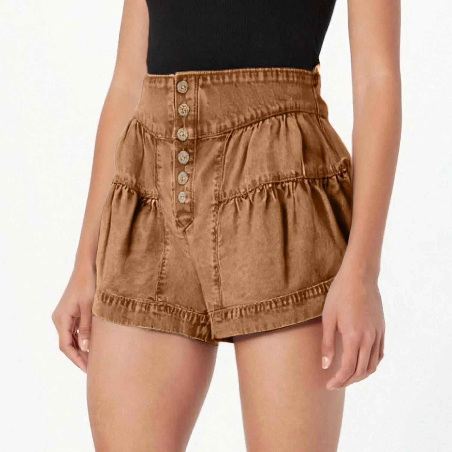 Womens Denim Shorts Summer Baggy High Waisted Flowy Wide Leg Buttons Pleated Casual Jean Shorts Fashion Ruffle Skorts